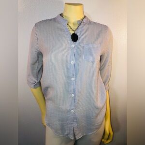 Lightweight Blue and White Striped Button-Up Blouse